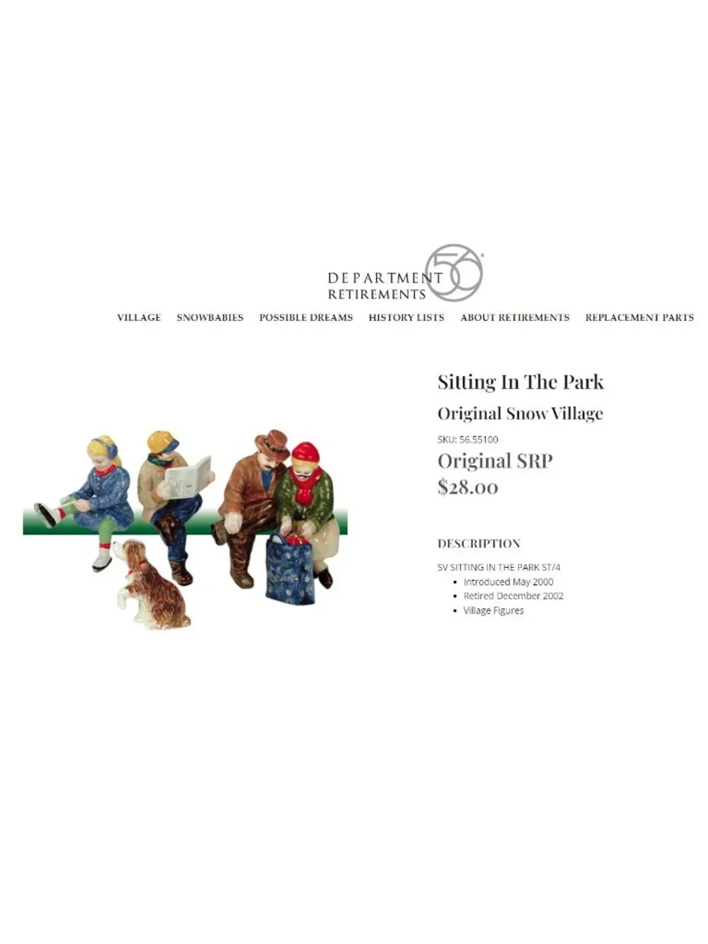 Department 56 Sitting In The Park (Set of 4) Figures Snow Village 56.55100